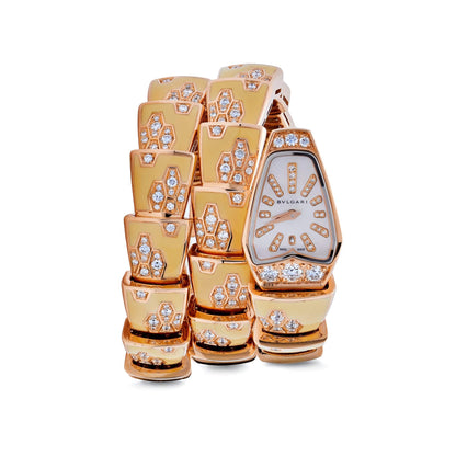 BVLGARI Serpenti Two-Coil Uhr 101985 Damen Roségold Diamanten Lack Perlmuttzifferblatt