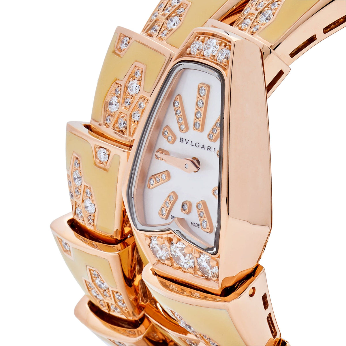 BVLGARI Serpenti Two-Coil Uhr 101985 Damen Roségold Diamanten Lack Perlmuttzifferblatt
