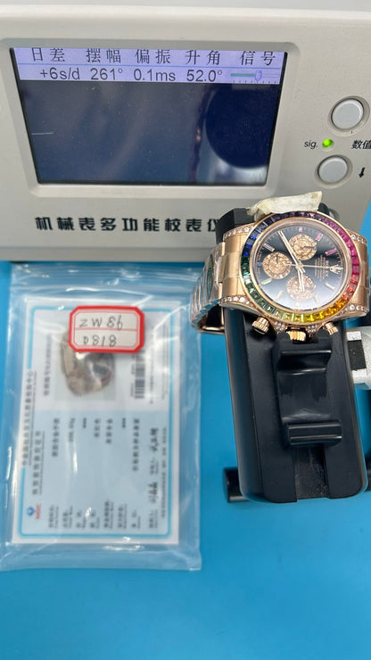 Rolex Daytona „Rainbow“ MZ SUPER CLONE Roségold Schwarzes Zifferblatt Saphirlünette