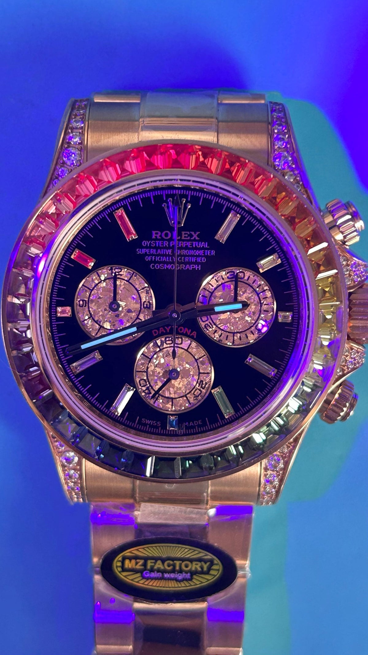 Rolex Daytona „Rainbow“ MZ SUPER CLONE Roségold Schwarzes Zifferblatt Saphirlünette