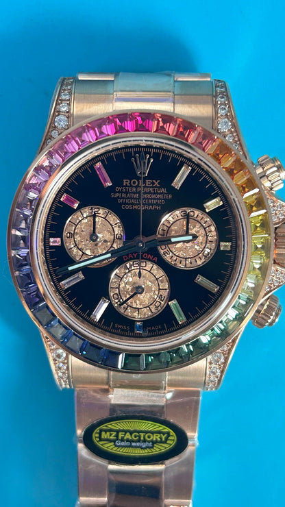 Rolex Daytona „Rainbow“ MZ SUPER CLONE Roségold Schwarzes Zifferblatt Saphirlünette