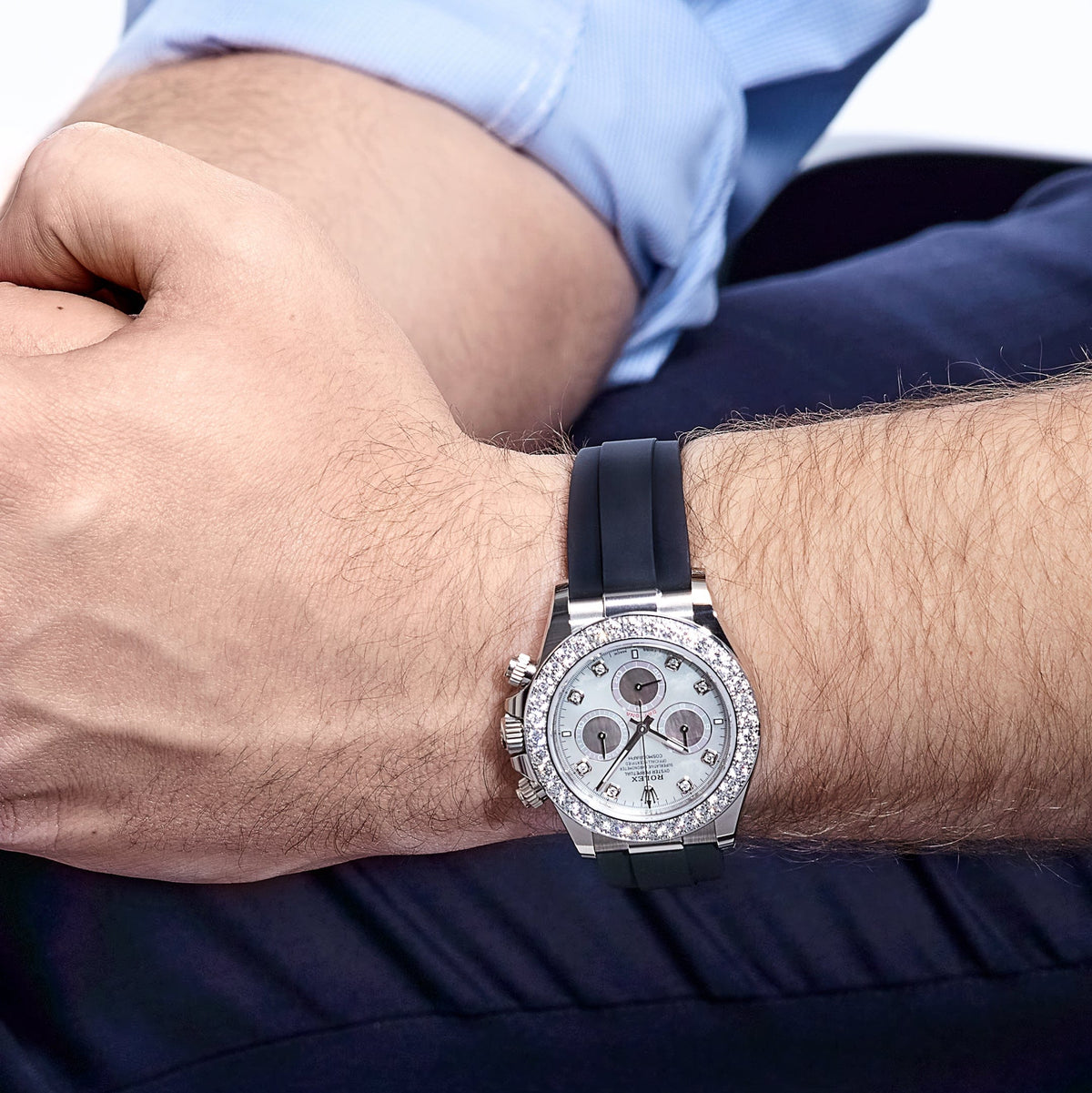 Rolex Daytona 126589RBR White Gold Diamond Mother of Pearl Dial Diamond Bezel 40 MM